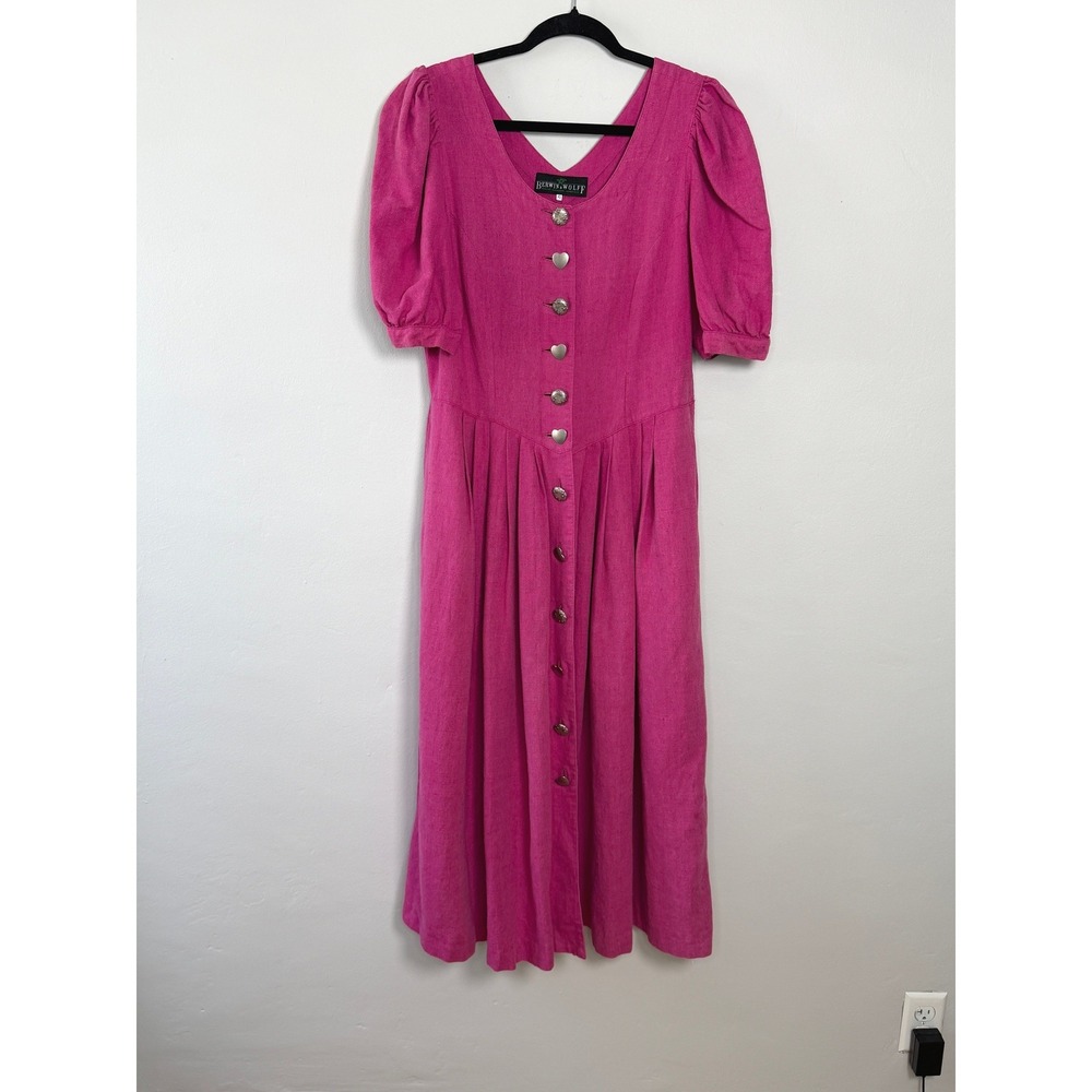 Vintage Berwin & Wolff Dirndl Midi Dress M Pink‎ Linen Blend Cottagecore Prairie
